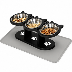 Premium 3-Bowl Raised Feeding Stand with Non-Slip Mat