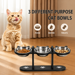 Premium 3-Bowl Raised Feeding Stand with Non-Slip Mat