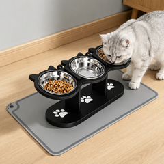 Premium 3-Bowl Raised Feeding Stand with Non-Slip Mat