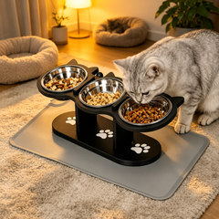Premium 3-Bowl Raised Feeding Stand with Non-Slip Mat