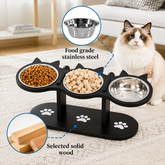 Premium 3-Bowl Raised Feeding Stand with Non-Slip Mat